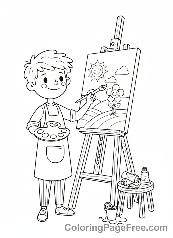 Adults coloring page - Artist painting canvas