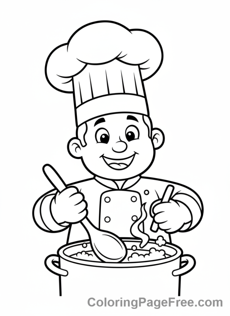 People at work coloring page - Chef cooking food