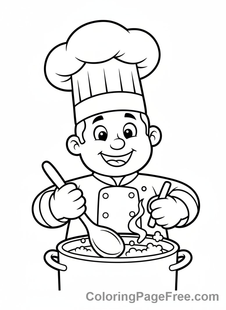 Adults coloring page - Chef cooking food