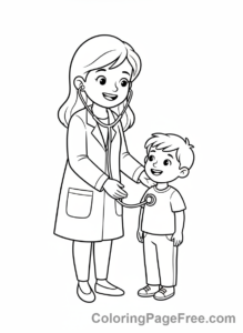 Adults coloring page - Doctor checking child