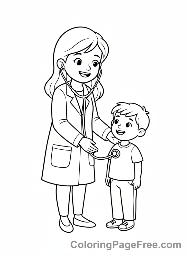 People at work coloring page - Doctor checking child