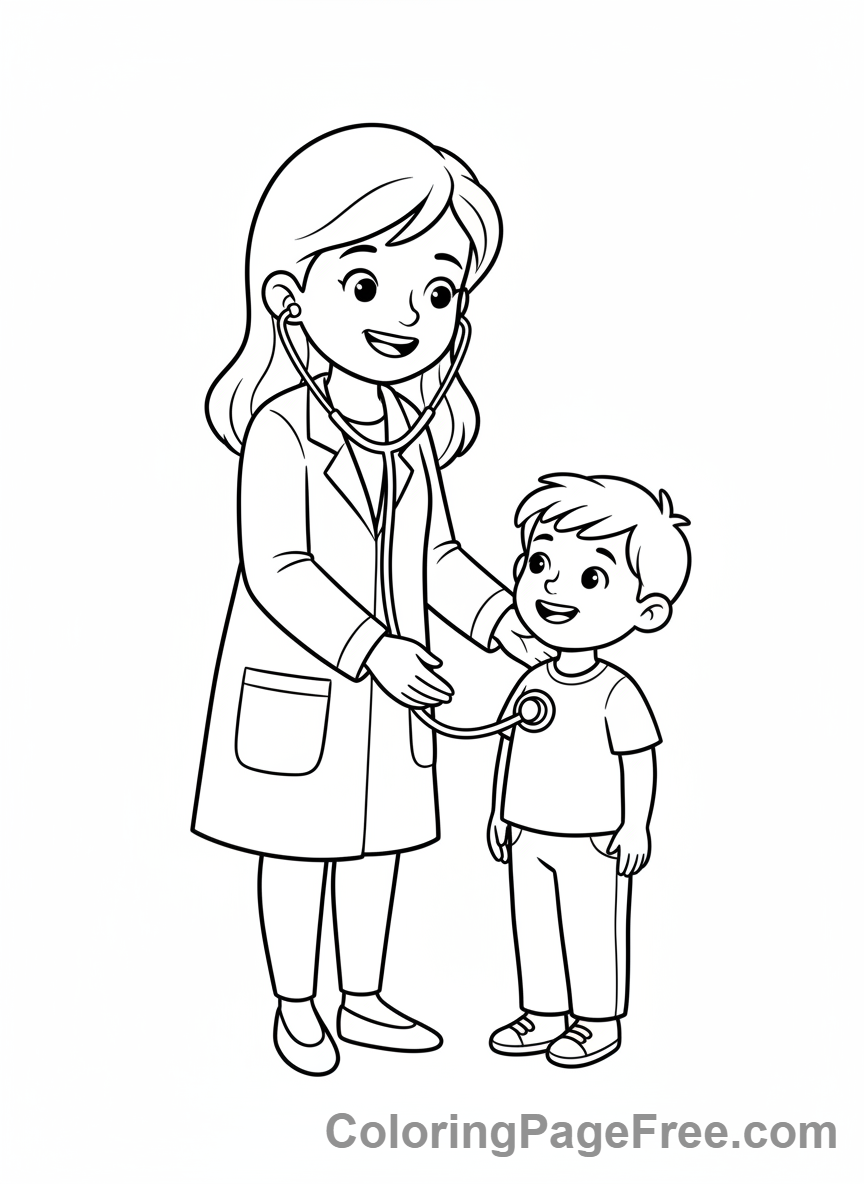 Adults coloring page - Doctor checking child
