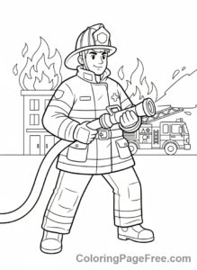 Adults coloring page - Firefighter with hose