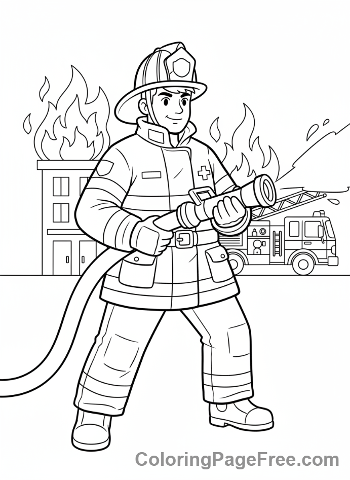 Adults coloring page - Firefighter with hose