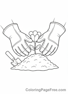 Adults coloring page - Gardener planting flower