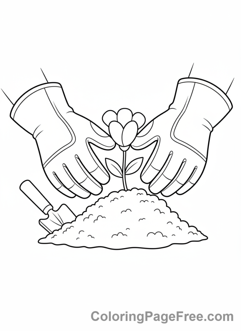 People at work coloring page - Gardener planting flower