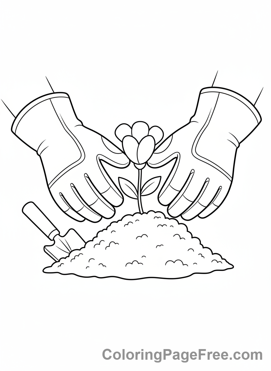 Adults coloring page - Gardener planting flower