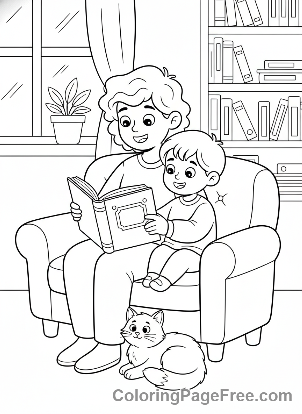 Adults coloring page - Parent reading child