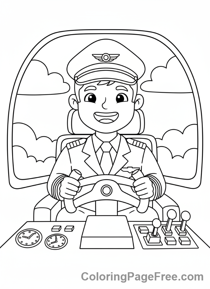 Adults coloring page - Pilot in cockpit