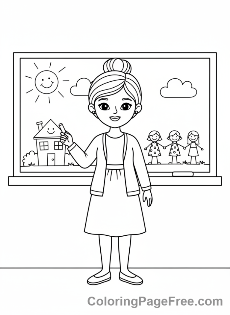 People at work coloring page - Teacher at blackboard