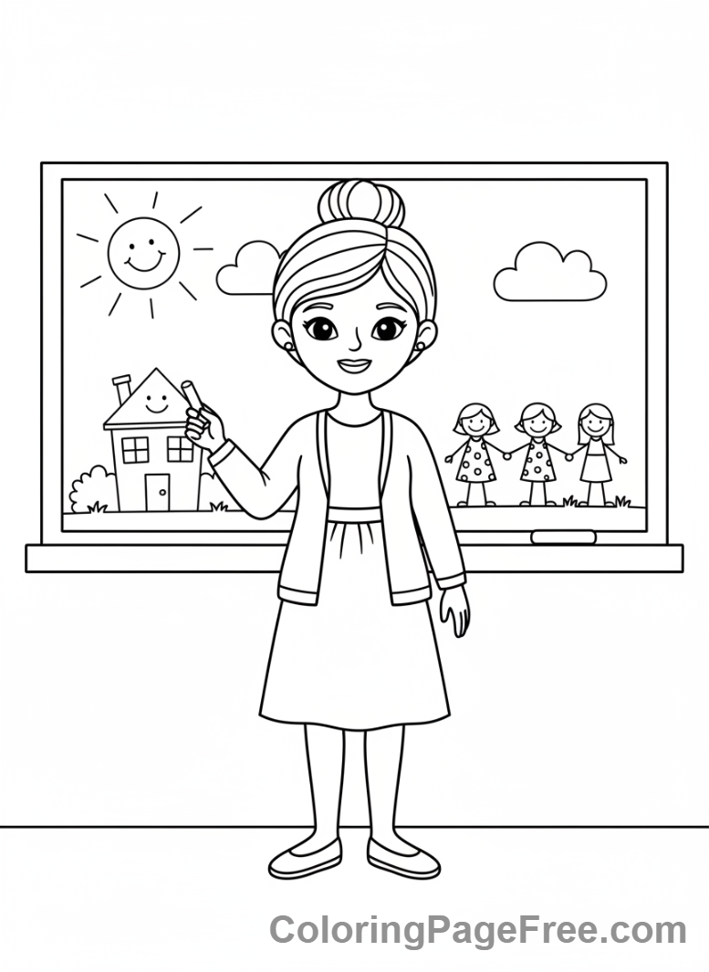 Adults coloring page - Teacher at blackboard