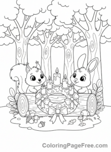 Advent Wreath coloring page - Forest animals wreath