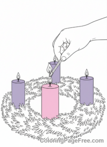 Advent Wreath coloring page - Hand lighting candle