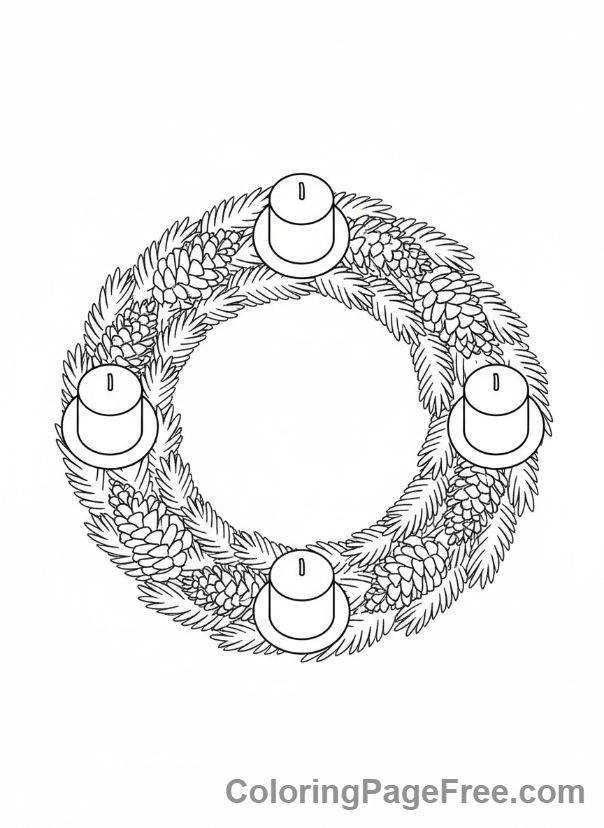 Advent Wreath coloring page - Overhead wreath view