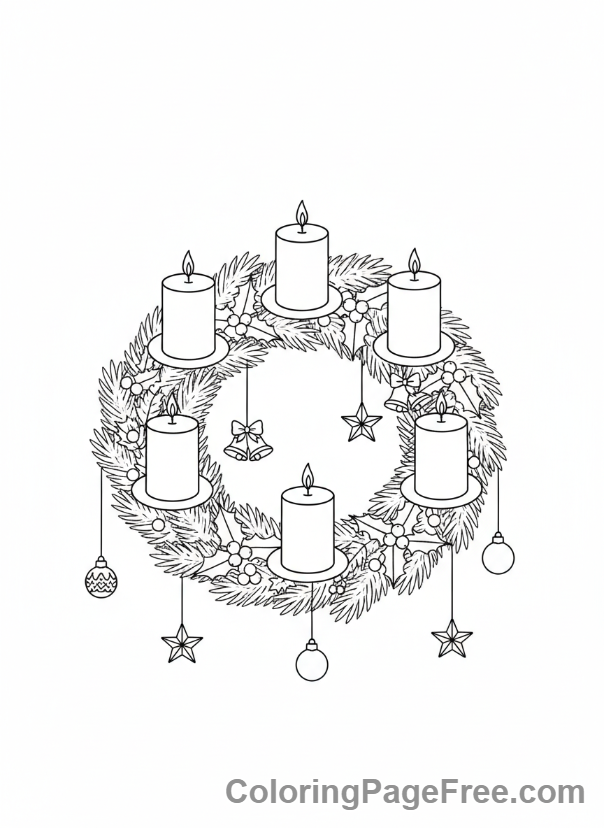 Advent Wreath coloring page - Wreath Christmas ornaments