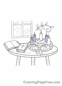 Advent Wreath coloring page - Wreath on table