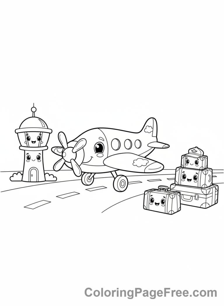 Airplane coloring page - Airplane at airport