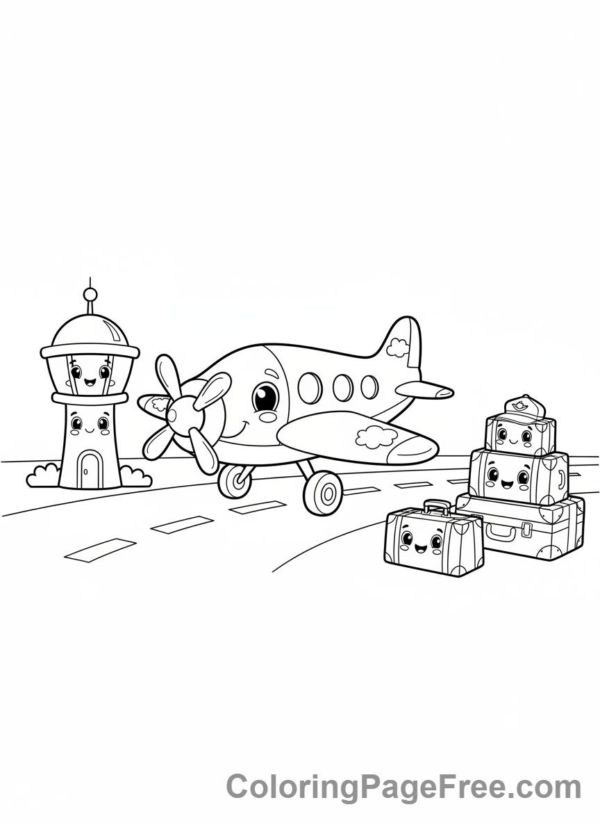 Airplane coloring page - Airplane at airport