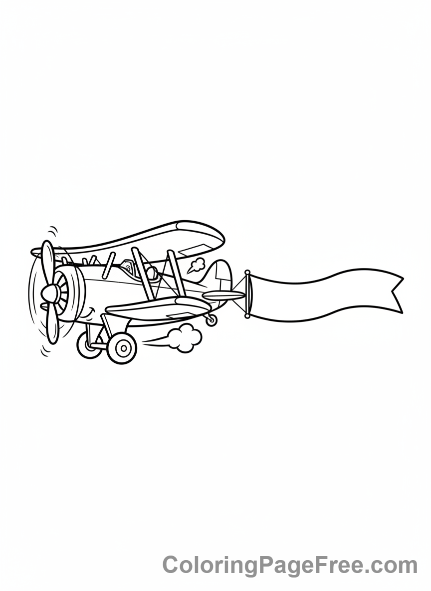 Airplane coloring page - Biplane banner