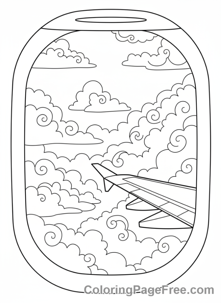 Airplane coloring page - Cloud view window