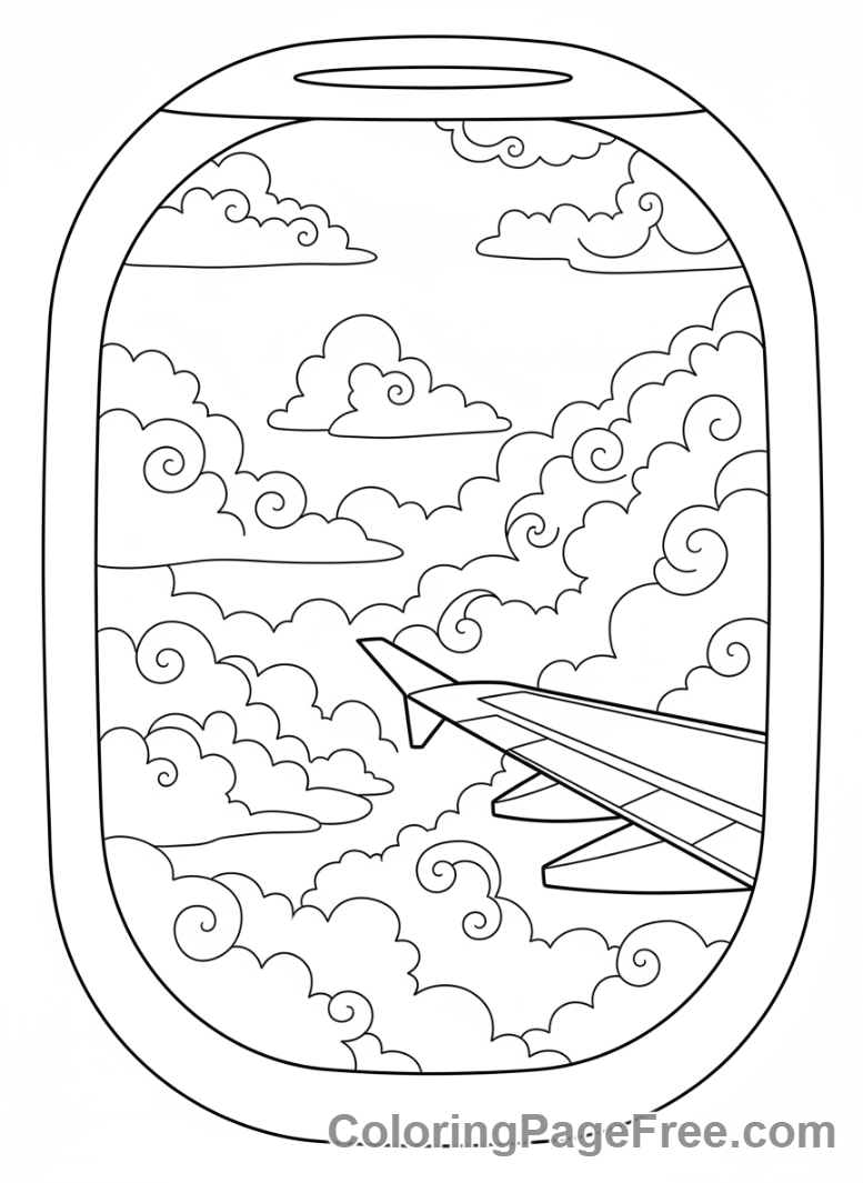 Airplane coloring page - Cloud view window