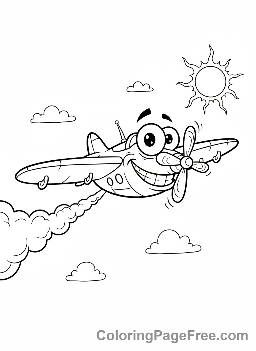 Airplane coloring page - Funny cartoon plane