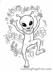 Alien coloring page - Alien dancing happily action