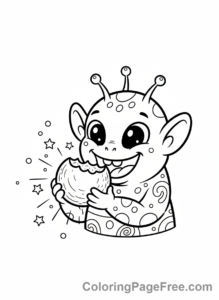 Alien coloring page - Alien eating space food