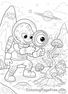 Alien coloring page - Alien exploring planet action