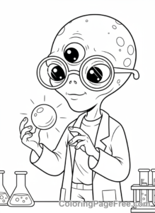 Alien coloring page - Alien scientist examining close-up