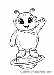 Alien coloring page - Alien waving full body