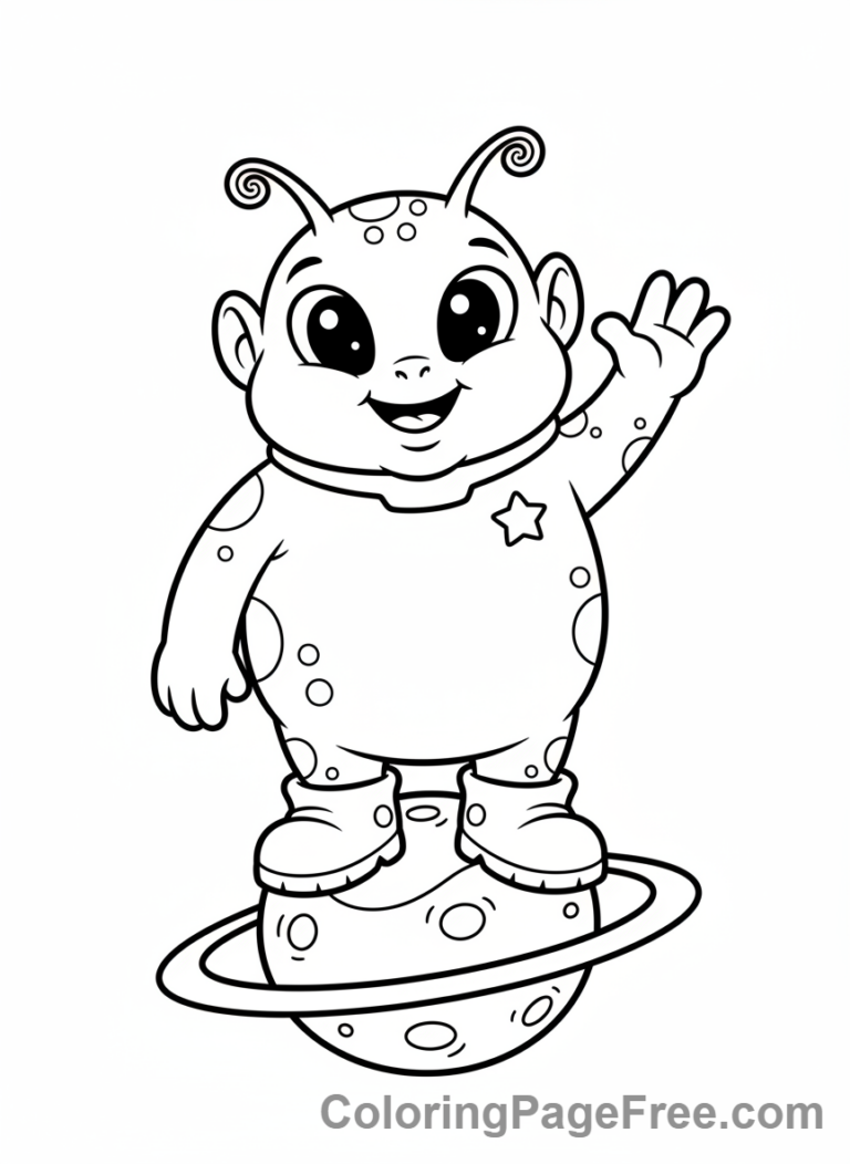 Alien coloring page - Alien waving full body