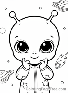 Alien coloring page - Baby alien smiling close-up
