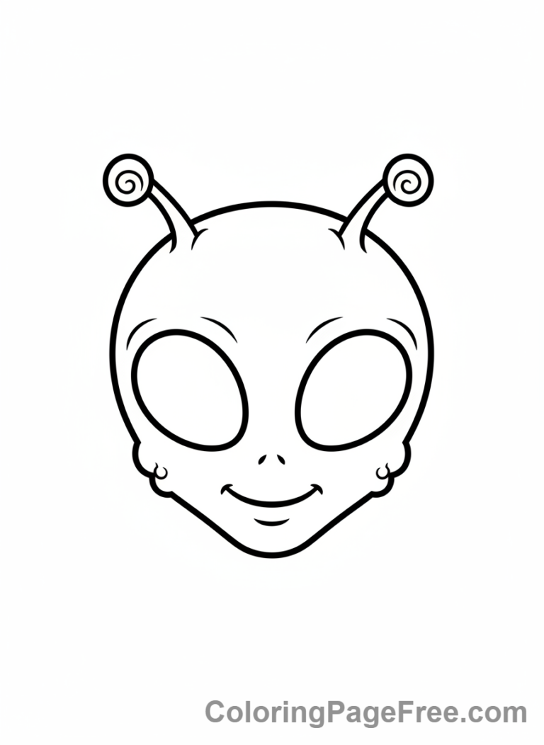 Alien coloring page - Friendly alien face close-up