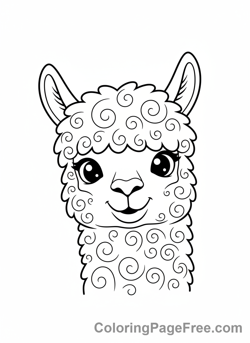 Alpaca coloring page - Alpaca curious look
