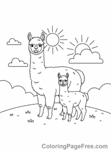 Alpaca coloring page - Alpaca family together