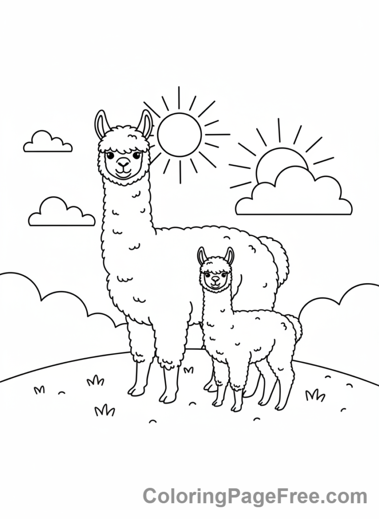 Alpaca coloring page - Alpaca family together