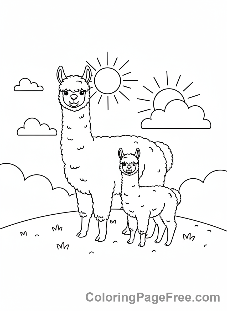 Alpaca coloring page - Alpaca family together