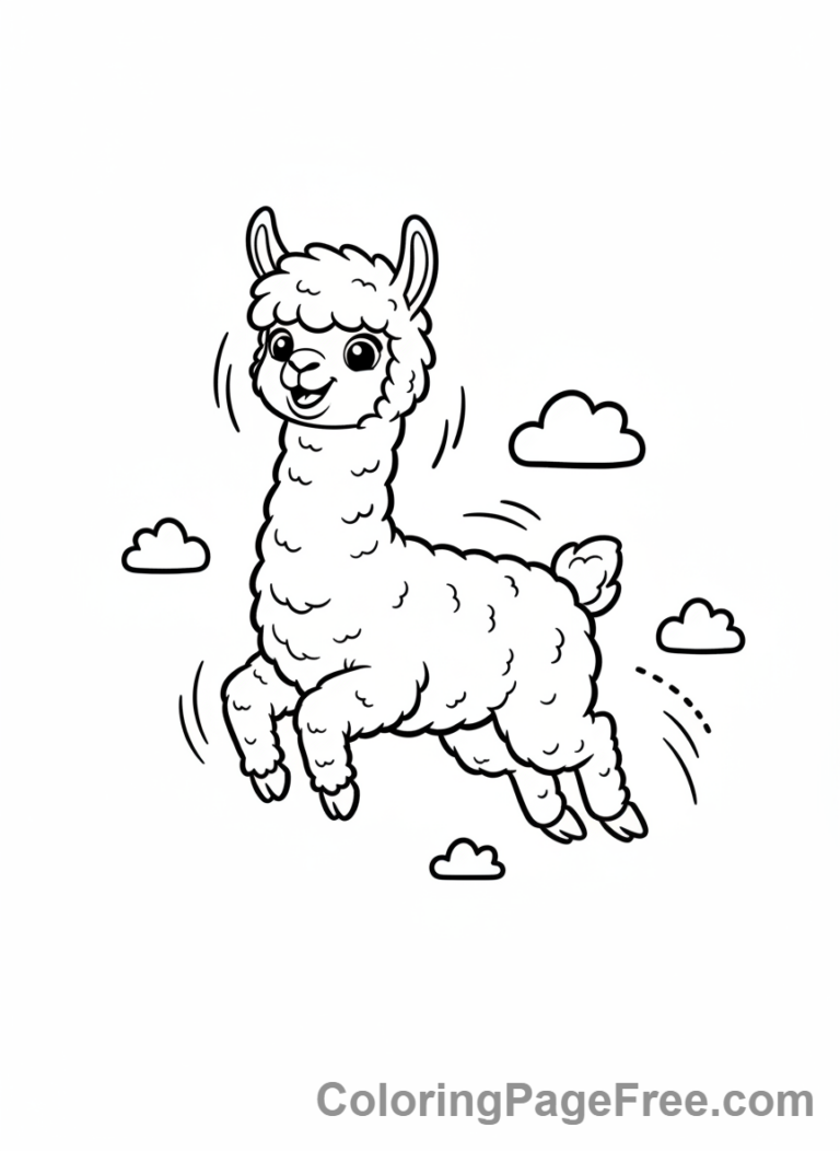 Alpaca coloring page - Alpaca jumping joy
