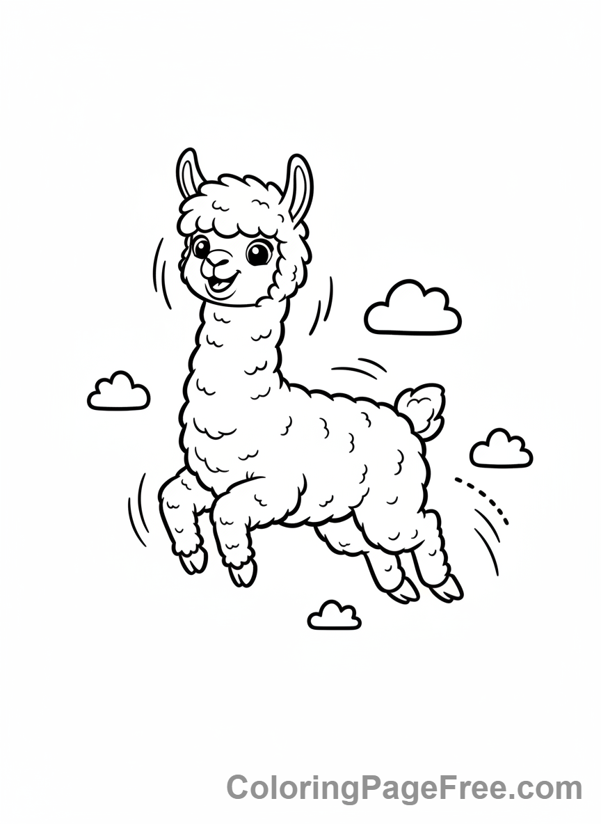 Alpaca coloring page - Alpaca jumping joy