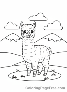 Alpaca coloring page - Alpaca mountain view