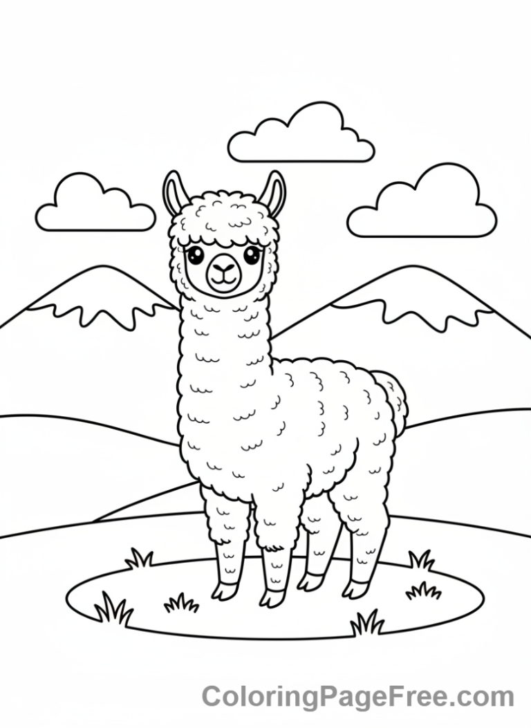 Alpaca coloring page - Alpaca mountain view