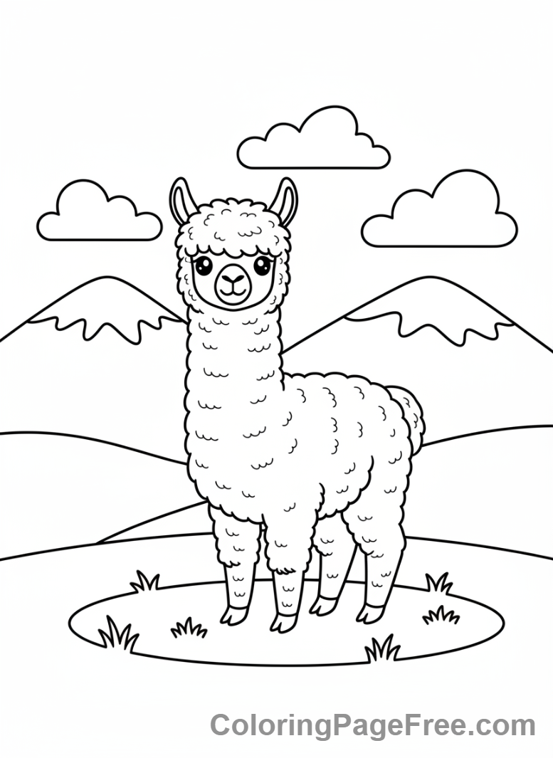 Alpaca coloring page - Alpaca mountain view