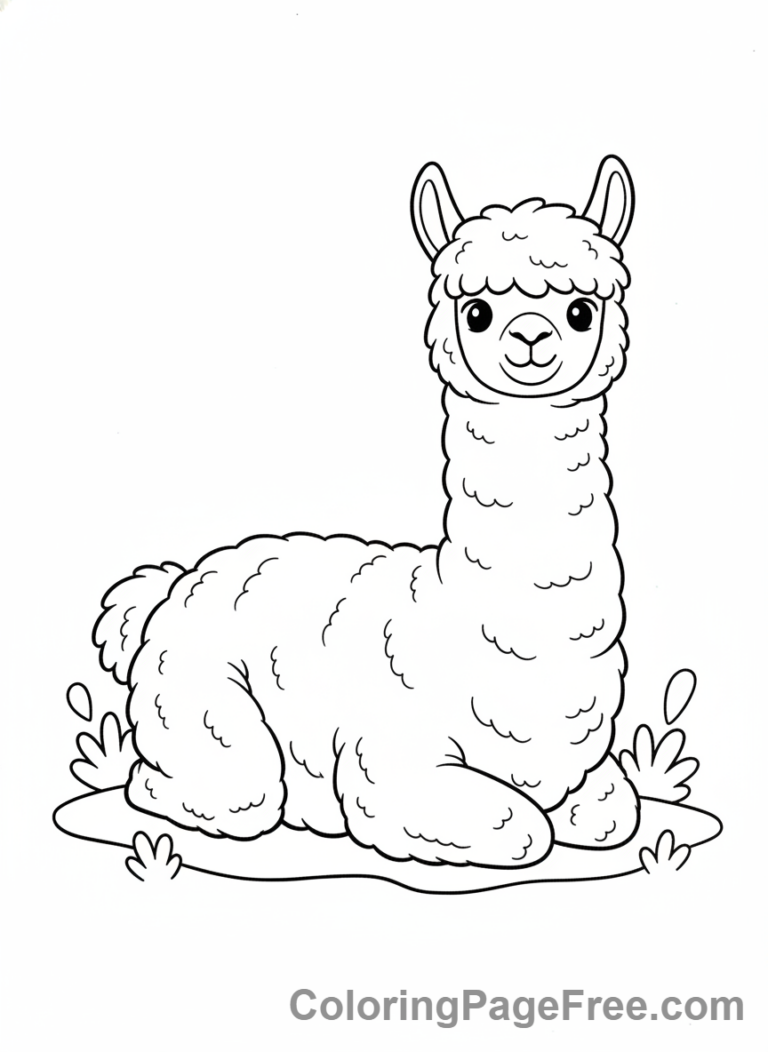 Alpaca coloring page - Alpaca sitting relax