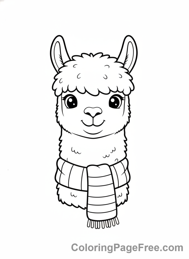 Alpaca coloring page - Alpaca wearing scarf