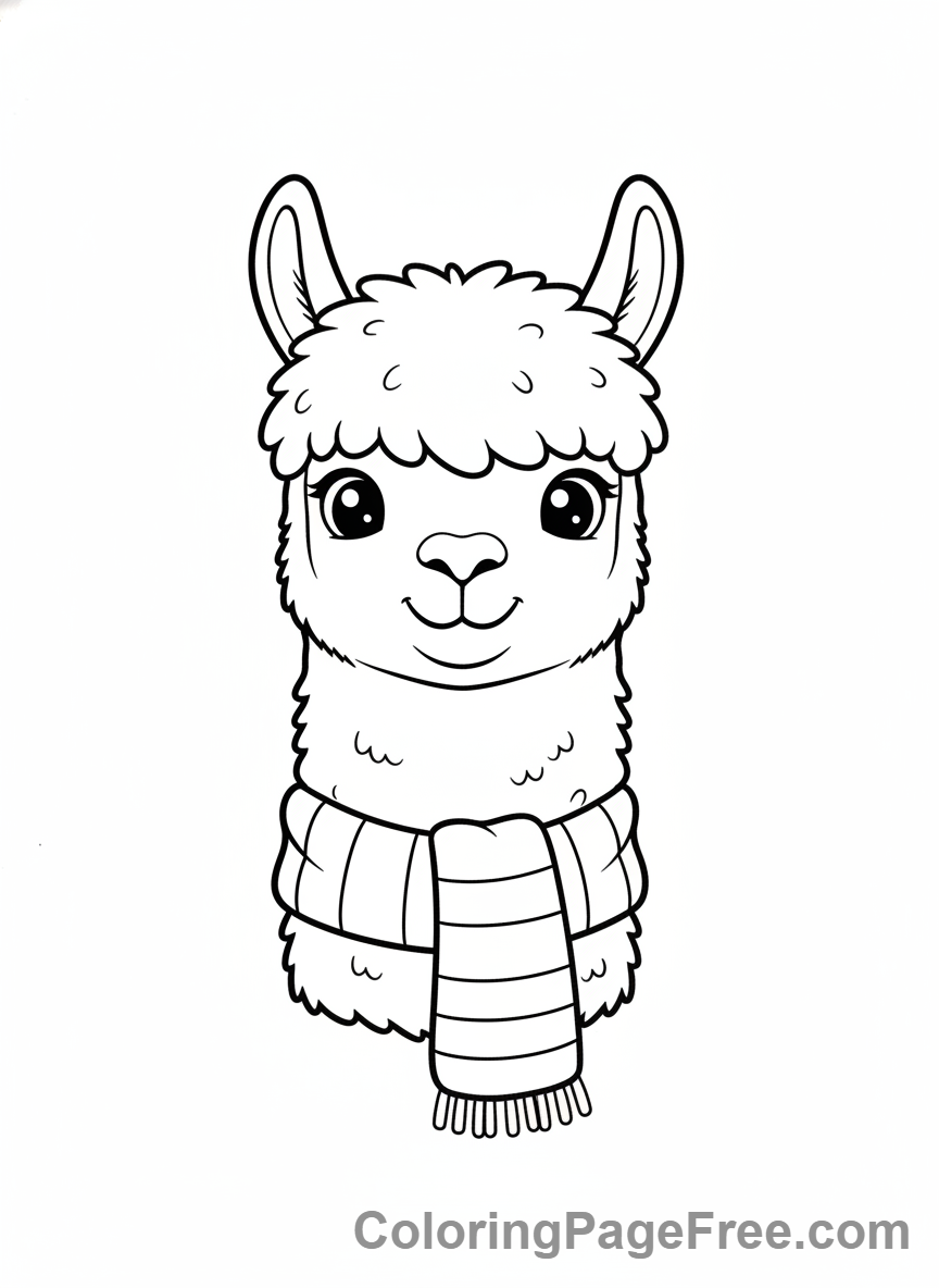 Alpaca coloring page - Alpaca wearing scarf