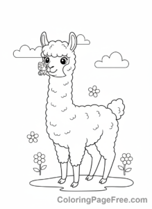 Alpaca coloring page - Alpaca with butterfly