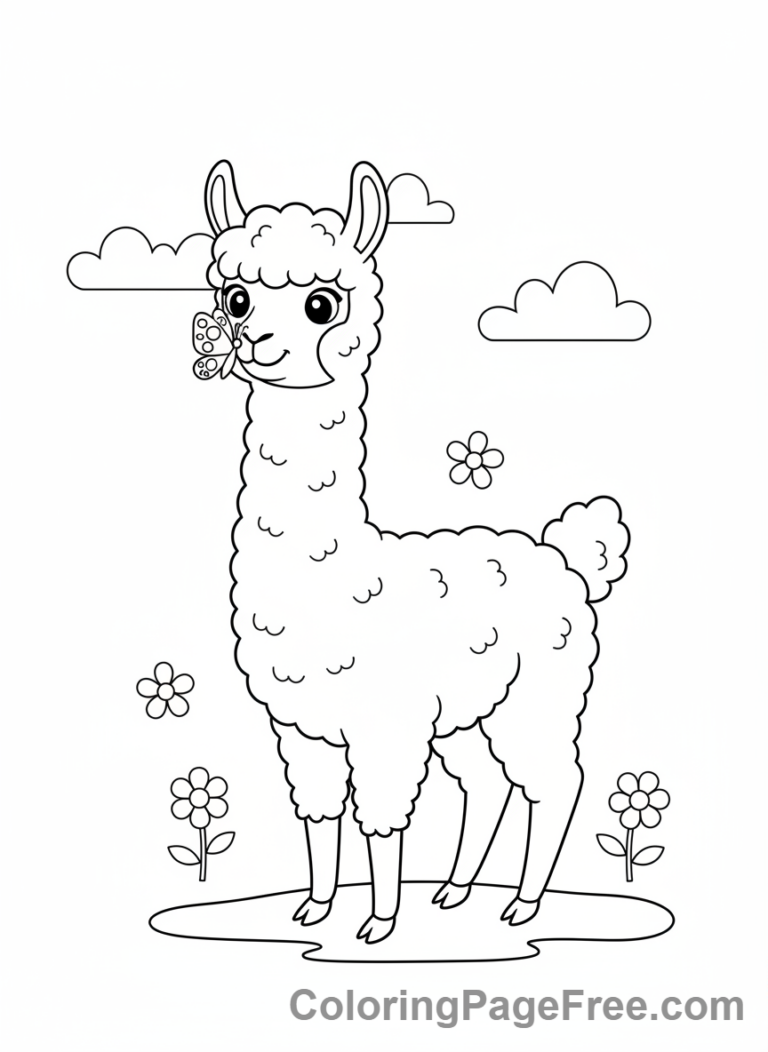 Alpaca coloring page - Alpaca with butterfly