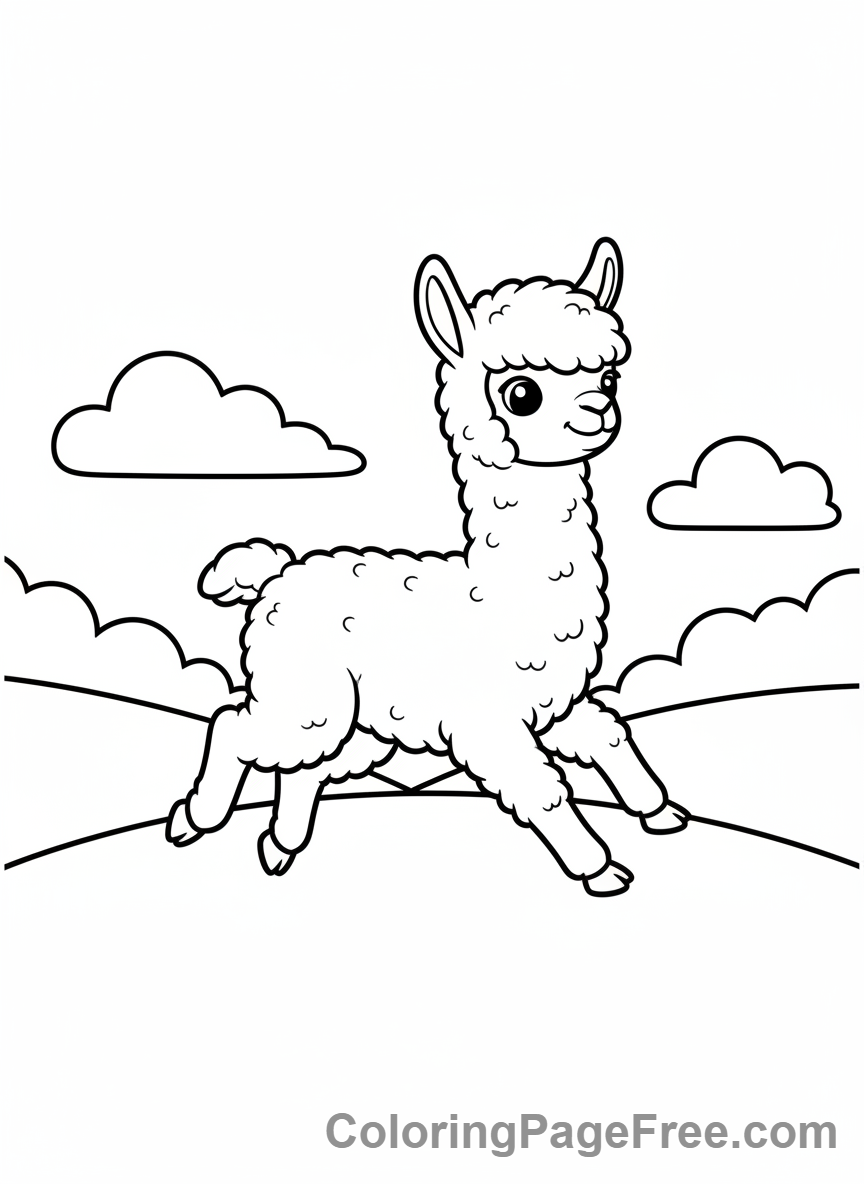 Alpaca coloring page - Baby alpaca playing