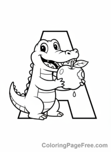 Alphabet coloring page - Letter A Apple Alligator